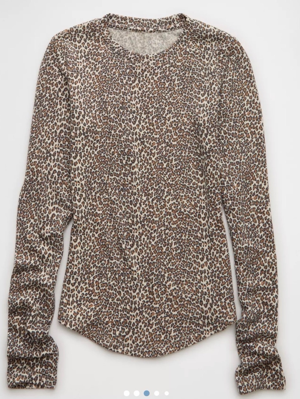 American Eagle Outfitters Long Sleeve Leopard Print Crew Tee - Brown/Tan